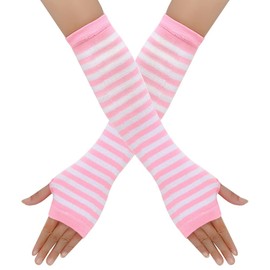 YeeHeen Womens Knee High Socks Arm Warmer Fingerless Gloves Set Long Knitted Gloves Socks Set Pink White