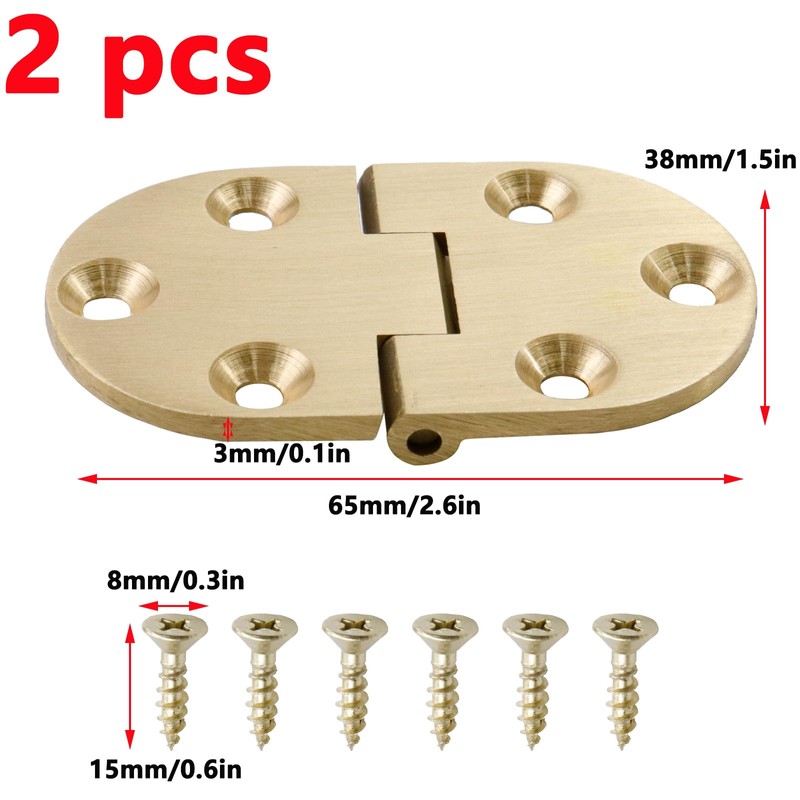 Antrader Brass Butler Tray Hinge, 2Pcs Round Edge Hinge Brass