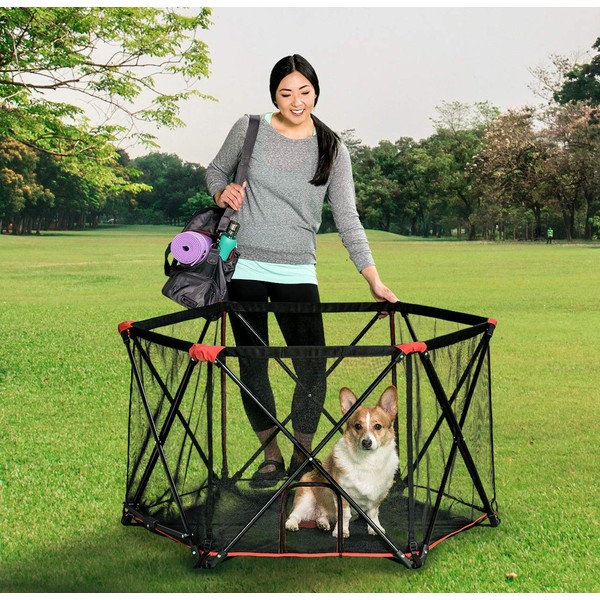 Carlson 6-Panel Foldable and Portable Steel Pet Exercise and Play Pen, Indoor and Outdoor, with Carrying Case, Red