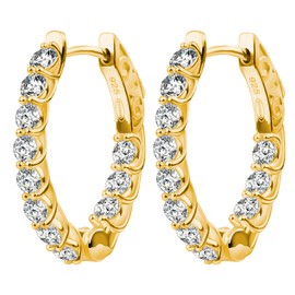 925 Sterling Silver Hoop Earrings Cubic Zirconia Earring Oval Shape Hoop Earring for Women Gift (Gold Plated)