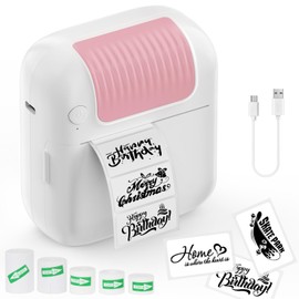 QYCHHJ Label Maker Machine with Tape Label Printer Mini Pocket Printer Portable Thermal Photo Printer with 5 Rolls of Printing Paper for Android or iOS APP, Bluetooth Inkless Labler Maker