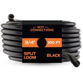 BEST CONNECTIONS (3/4" x 100 ft) Split Wire Loom Flex-Guard Convoluted Tubing Protective Split Cable Sleeves for Automotive Home Industrial Electrical Wires Chemical Resistant Conduit Black