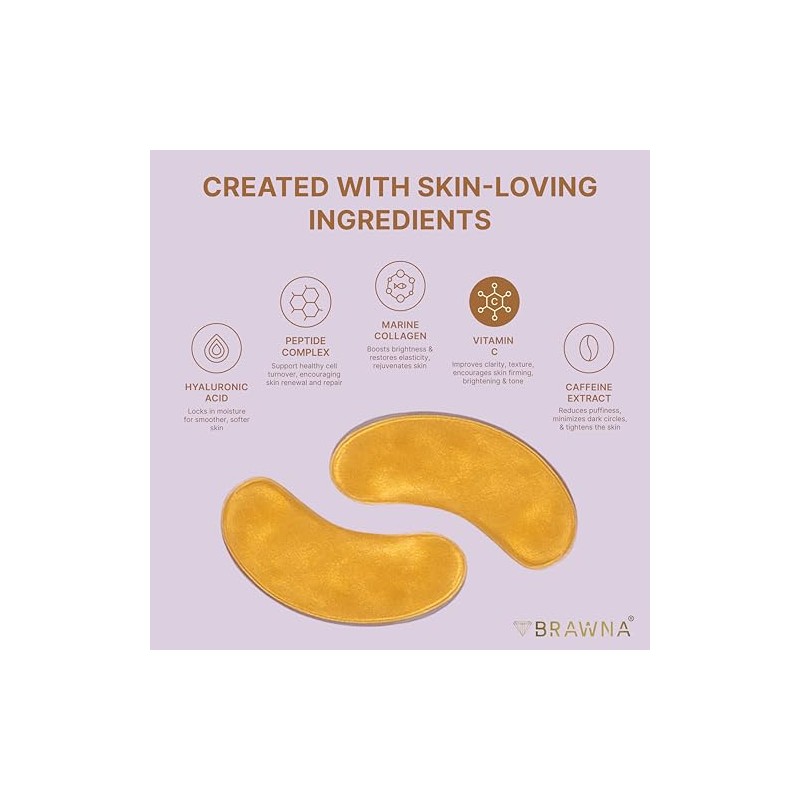 BRAWNA Parches de Hidrogel Oro 24K para Ojos, Ojeras y