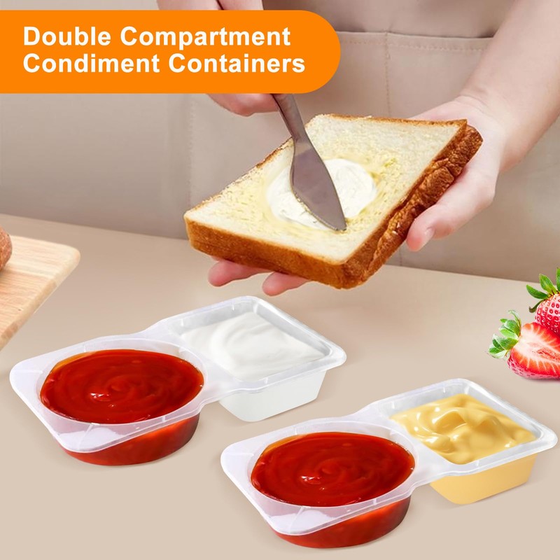 MEETOZ 20PCS Double Compartment Condiment Container, Reusable Snack Container with
