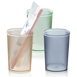 3 Pack Bathroom Tumbler Unbreakable Toothbrush Cups, Plastic Toothbrush Holder, Reusable Mouthwash Cup Bathroom Cup Drinking Cups Makeup Brush Holder (3 Colors)