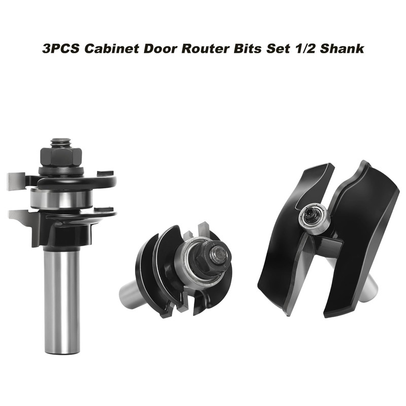 SICWOOD 3PCS Cabinet Door Raised Panel Router Bits Set 1/2
