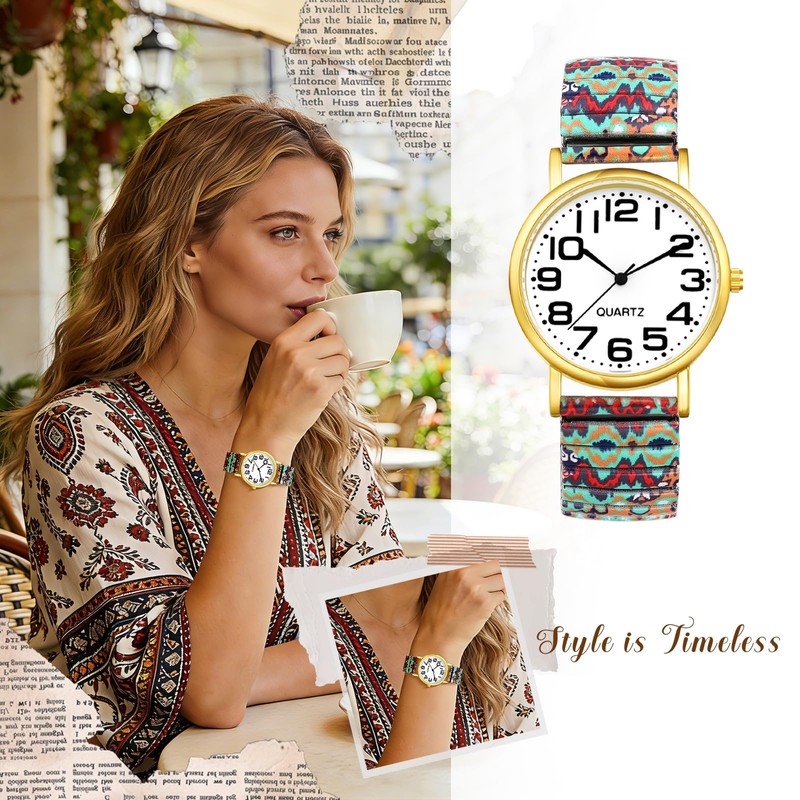 Avaner Women's Stretch Band Watches: Ladies Retro Pattern Printed Bohemia