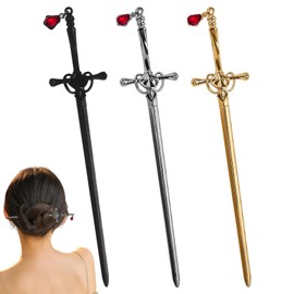Pack of 3 Hair Pin Hair Stick Hair Pin Sword Bookmark Retro Comes with Gemstone Pendant Hair Sticks Hairpin for Reading Lovers Vintage Bookmark for Women Men