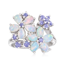 Ross-Simons Opal and .36 ct. t.w. Tanzanite Flower Ring in Sterling Silver. Size 5