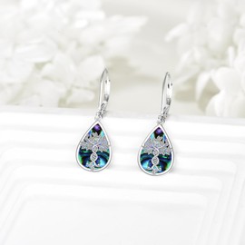 DAYLINLOVE Tree of Life Earrings 925 Sterling Silver Abalone Shell Tree of Life Dna Earrings Dangle Tree of Life Jewellery Gifts for Women, Sterling Silver, No Gemstone