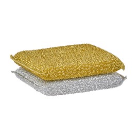 Kitchen Sponge Scrubber, Heavy Duty, Hand Friendly Scouring Sponge for Sink, Pot, Dish Washing Scrubber Non-Scratch Sponge (Gold-Silver)
