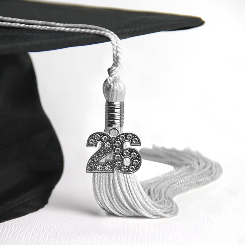 Endea Graduation Single Color Tassel with Silver Bling Charm (White,