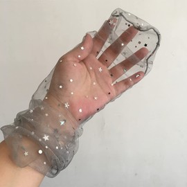 fxmimior Fashion Hand Made Star and Moon Socks Tulle Metallic Glitter Stars Stockings Women's Starry Tulle Socks glittery stars and moons(Silver)