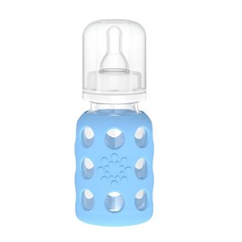 Lifefactory 4-Ounce BPA-Free Glass Baby Bottle with Protective Silicone Sleeve and Stage 1 Nipple, Sky Blue
