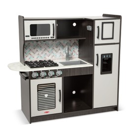 Melissa & Doug Chef's Wooden Pretend Play Kitchen for Kids with “Ice” Cube Dispenser - Charcoal Gray, Kids Kitchen Play Set, for Toddlers and Ages 3+ - FSC-Certified - FSC Certified