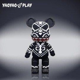 Yaoyao Select Medium Black Totem Bear Building Blocks, 7,220 Pcs, ABS, Storage Box, 9.4 × 5.1 × 16.9 in, 3.3 lb