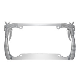 BDK Heavy Duty Rust-Proof Stainless Steel Chrome License Plate Frame - Tropical Palm Tree, Universal Fit for Car, Truck, SUV, Front or Rear