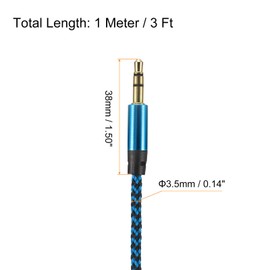MECCANIXITY 4 Pack Aux Cable 3.5mm Male to Male Nylon Braided 3Ft 3 Pole Hi-Fi Stereo Sound Auxiliary Cord Blue for Earphones, Smart Phones, Home/Car Stereos, Speakers, Computers