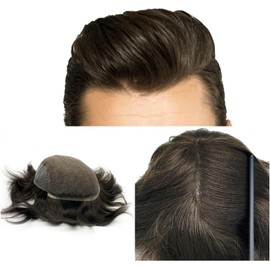 Tupé para Hombre Tupé for hombres Marrón oscuro 2# Pieza de cabello humano 8 × 10 "Frente de encaje con base de piel de PU Tupé for hombres Línea de cabello natural Cabello transpirable Tupé for homb