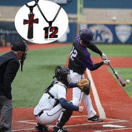RWQIAN Baseball Necklace for Boys Baseball Number Pendant Necklace Stainless Steel Men Baseball Cross Necklace and Number 10 Chain Set Jewelry Gift