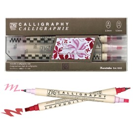 Kuretake Zig Calligraphy Dual Tip Marker Pens 3 colors set, RosePink, 2mm, 5mm, Double Tip, for Art, Sketch, illustration, Calligraphy, Journal, Drawing, Made in Japan