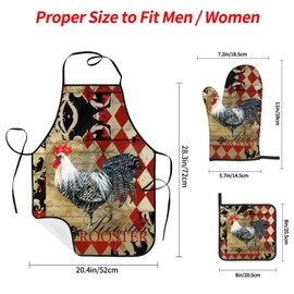 MIFSOIAVV Rooster Print Oven Mitts and Pot Holders Sets with Apron 5Pcs Heat Resistant Rooster Kitchen Mitten Gloves and Non-Slip Potholders Apron Sets Oven Gloves Hot Holders for Baking Cooking BBQ