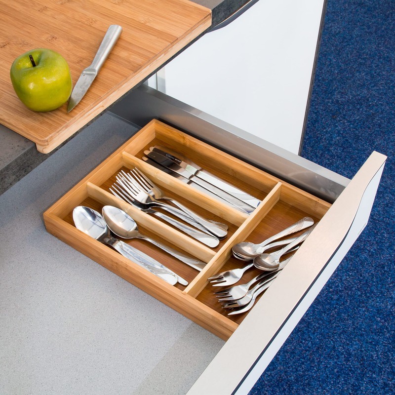 Relaxdays 10018886 Bamboo Cutlery Tray - 4 Compartments Approximately 25