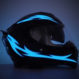 JIGUOOR Juego de 4 luces recargables para casco de motocicleta con forma de llama, luz EL de señal de conducción nocturna, kit de decoración de 3 modos para casco de motocicleta (funciona con energía recargable, azul)