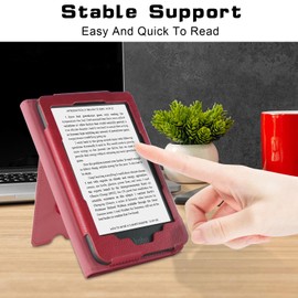 TOPCASE Case for Kobo Clara Colour/Clara BW (2024) / Clara 2E (2022) / Tolino Shine Color/Shine 5 (2024) / Shine 4 (2022) Smart Cover with Hand Strap Card Slot and Auto Sleep/Wake,Red