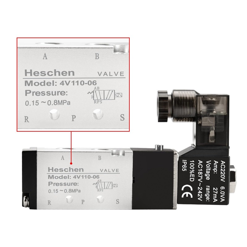 Heschen Electrical Pneumatic Solenoid Valve 4V110-06 220VAC PT1/8 5 Way