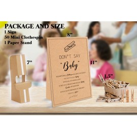 Minimalist Don't Say Baby Game (1 Sign And 50 Mini Natural Clothespins) Don't Say Baby Baby Shower Game, Baby Shower Decorations, Baby Shower Games Gender Neutral, Modern Minimalist, Kraft (2DS21)