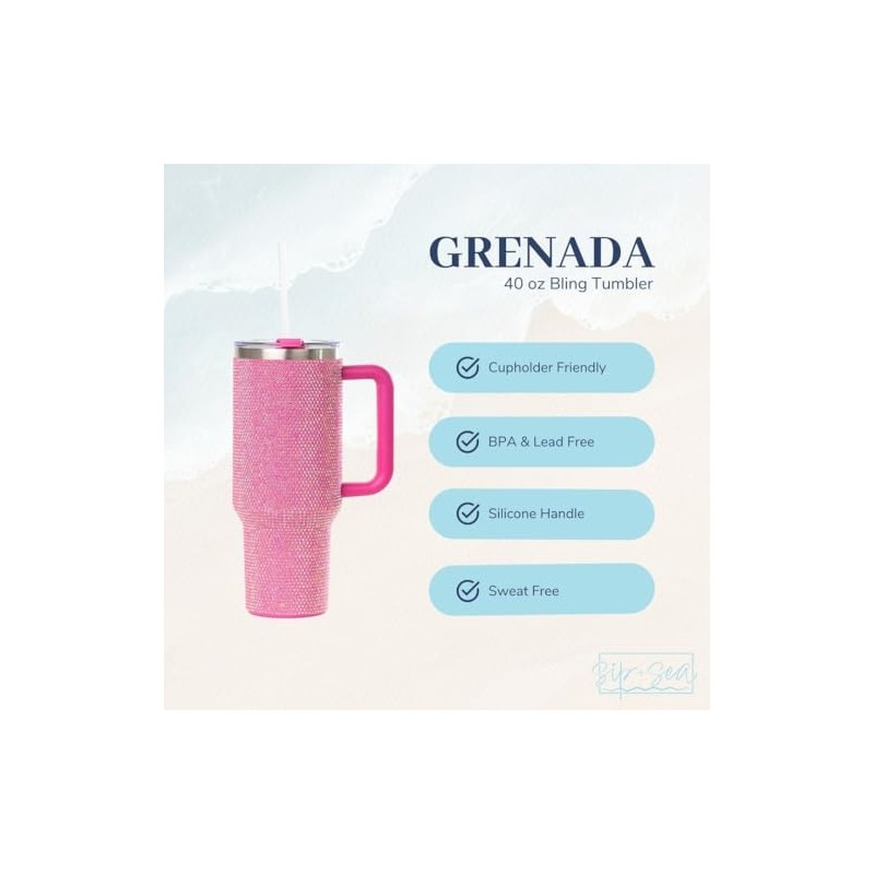 Sip+Sea Grenada 40 oz Stainless Steel Bling Rhinestone Tumbler with