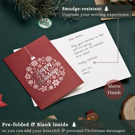 Merry Christmas Cards Boxed with Envelopes - 20 Foil-Embellished 5x7 Inch Holidays Cards with Easy-Seal Kraft Envelopes & Matching Stickers - Bulk Assorted Designs for Festive Season