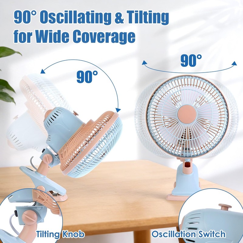 Oscillating Clip on Fan 8.66In Desk Clip on Fan 2