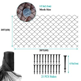 Vocray Koi Pond Netting for Leaves 20x20 Ft, 1/2 in Strong Woven Fine Mesh Pond Leaf Net Cover, Protecting Koi Fish from Herons, Raccoons, Birds, Cats & Predators, 21 Pcs Stakes Included