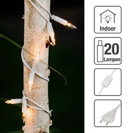 hellum 832051 20-Bulb Mini Fairy Lights, Indoor Power-Operated Transparent Warm Lights for Christmas, White Cable with Plug, for Christmas, 2.85 m