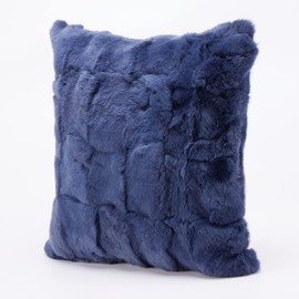 Bibury Real Rex Rabbit Furs Pillow Cover,Perfect Addition,Soft Fluffy/Fur Cushion Cover,Real Furs,Sustainable Material (Blue)