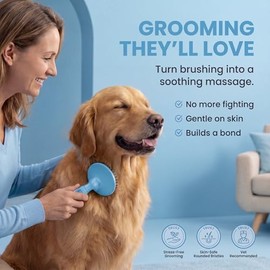 POODLIE Cepillo de Cerdas Redondas para Perros Y Gatos - Cepillo Suave para El Cuidado de Pelo Corto O Largo - Herramienta Suave para Piel Sensible. Elimina Caspa, Suciedad Y Desenreda (Azul)