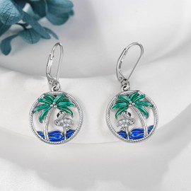 Flamingo Earrings Sterling Silver Flamingo Palm Tree Dangle Earrings Flamingo Jewellery Gifts for Women