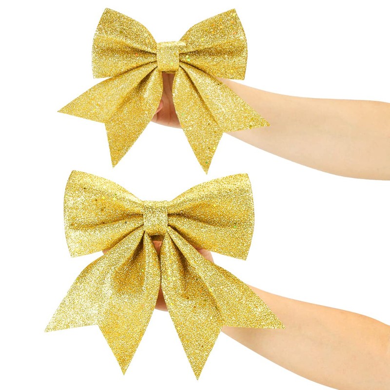 Aurasky Bows Christmas Gold, Pack of 5 Christmas Tree Bows