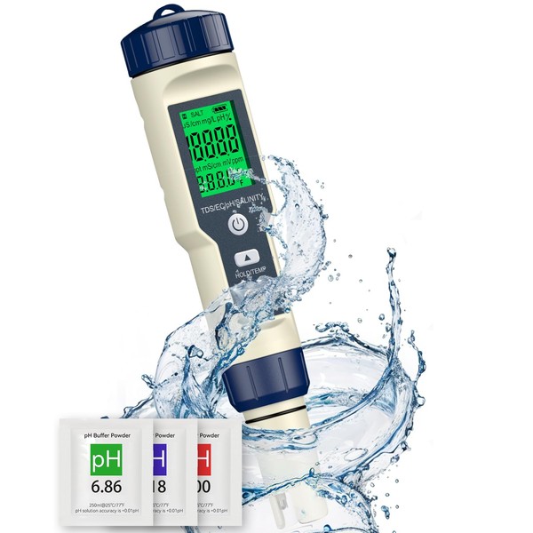 Pawfly Pool Salt Tester & pH Meter, 5 in 1