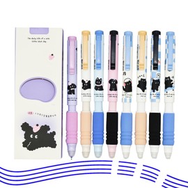Maydahui 8 Pcs Erasable Gel Pens Blue Ink Soft Grip Cute Black Cat & Dog Pens Mistake Free Writing For School Office Supplies