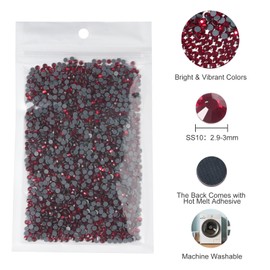 HTVRONT Rhinestones for Crafting, Dark Siam Hotfix Rhinestones Come with Hot Melting Glue, Bright Color & Shining Flatback Rhinestones for Nails, Clothes, Decoration and Handicraft（SS10 2880pcs）