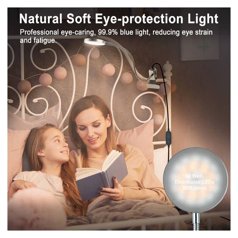 LiFMIRA Clip-on Lamp Reading Light - 5 Color Modes, 10
