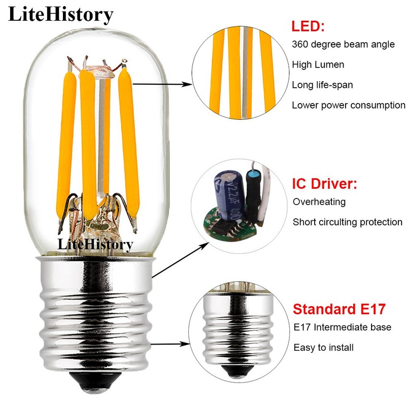 LiteHistory E17 led Bulb ETL 25w Appliance t7 led Bulb