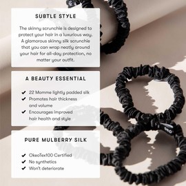 Drowsy Luxury Skinny Silk Scrunchies - Pack of 6 - Premium Hair Care Beauty Accessories for All Hair Types - Protect Hair Health, Reduce Breakages (6 Black Jade)