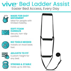 Vive Bed Ladder Assist - Pull Up Assist Device with Handle Strap - Rope Ladder Caddie Helper - Sitting, Sit Up Hoist for Elderly, Senior, Injury Recovery Patient, Pregnant, Handicap - Padded Hand Grip