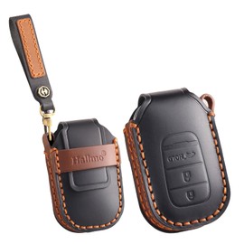 ontto 3-button Genuine Leather Key Fob Cover Fit for Honda Accord Civic HR-V CR-V Pilot Sport SI EX EX-L Touring 2022 2023, Black