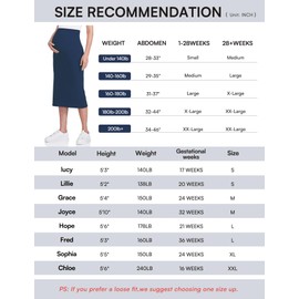 POSHDIVAH Falda de maternidad para mujer sobre el vientre midi de cintura alta sólida elástica para embarazo, Azul marino, L