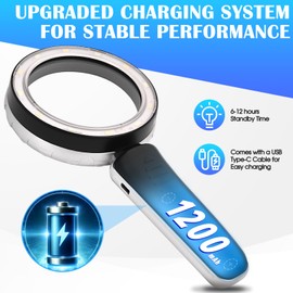 45X Magnifying Glass with Light, 4.6-Inch 1200mAh USB Rechargeable, 6 Color Modes for Low Vision Seniors, Reading, Jewelry & Coin Appraisal - Black Silver